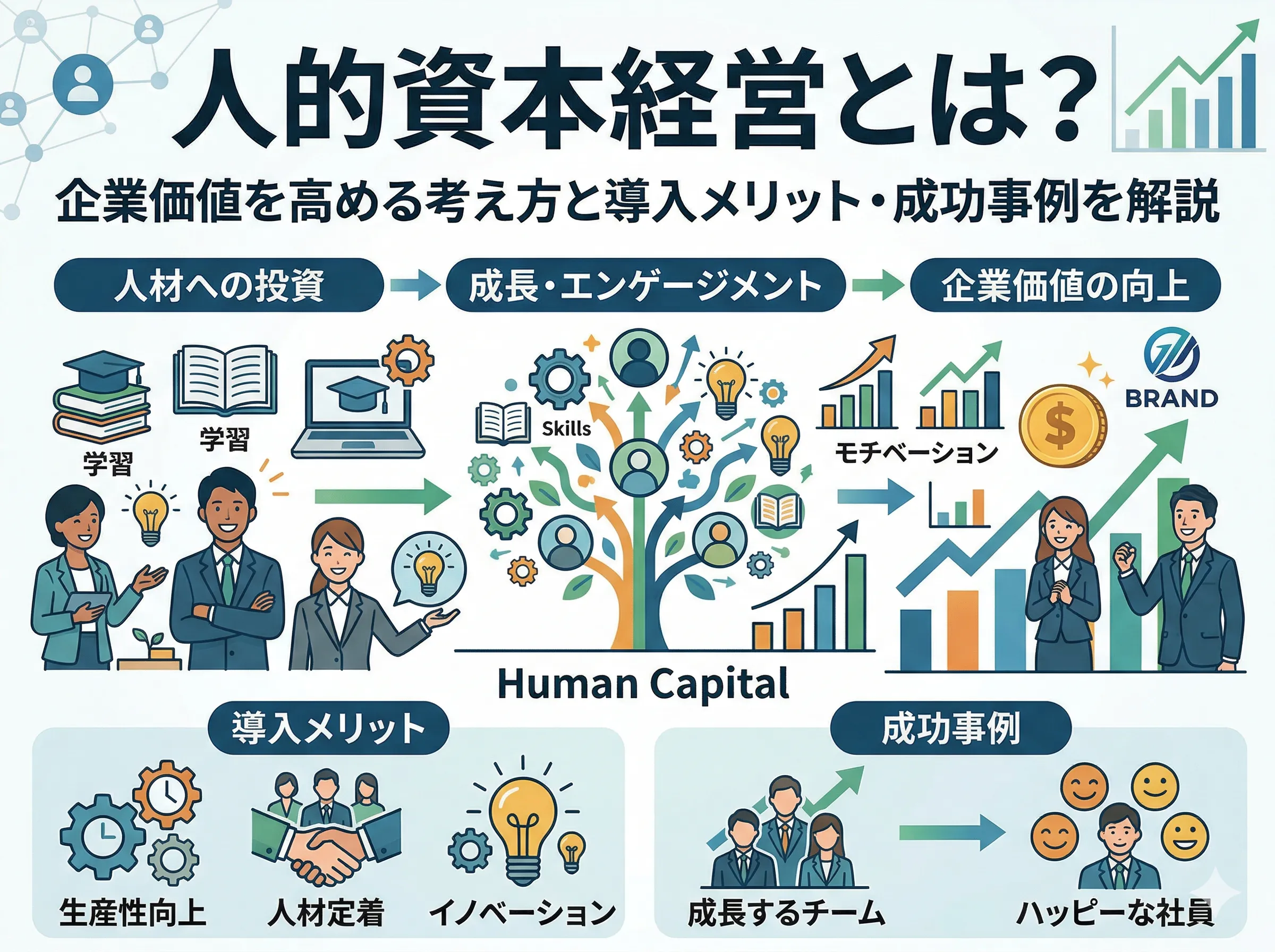 【企業人必見!】人的資本経営とは?企業価値を高める考え方と導入メリット・成功事例を解説